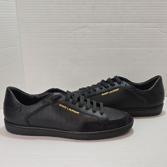 Saint Laurent Low-Top Sneakers Size 10 Black Tennis Shoes Leather Logo